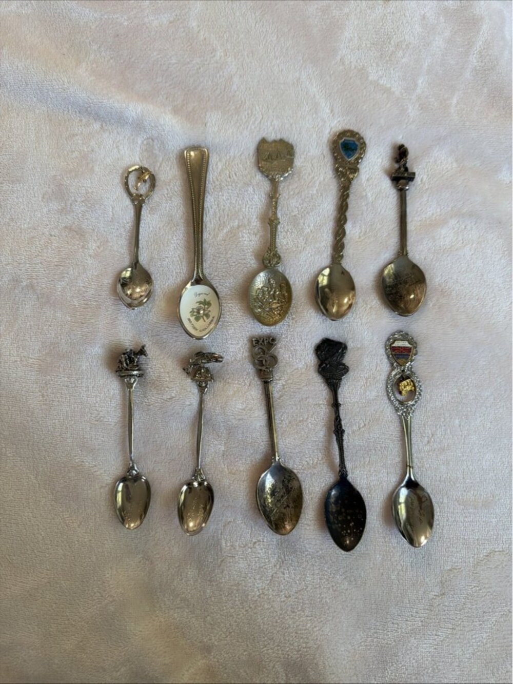 10 Vintage Souvenir Spoons British Columbia 1986 Expo Vancouver Kelowna Ogopogo